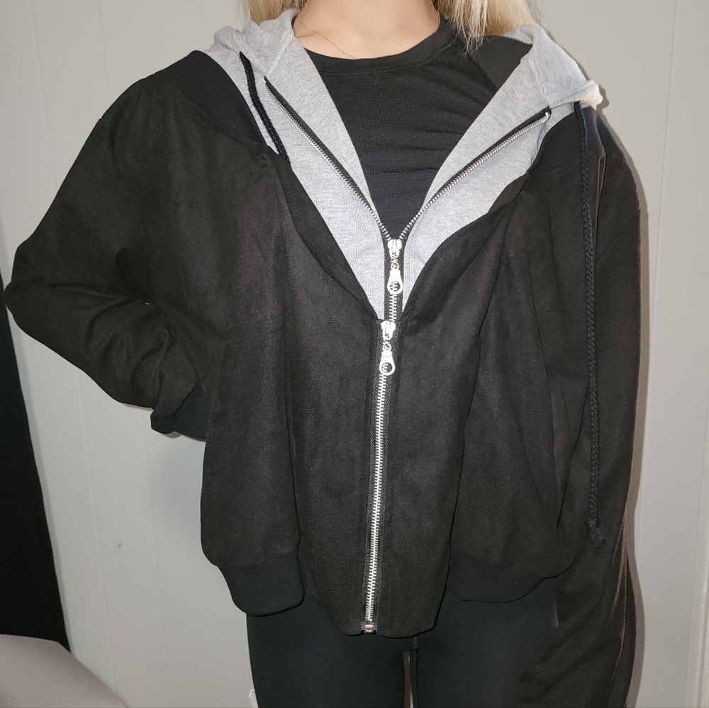 NWT MNML Dolls Kill Grey And Black Double Zip Hooded Jacket - Picture 11 of 16